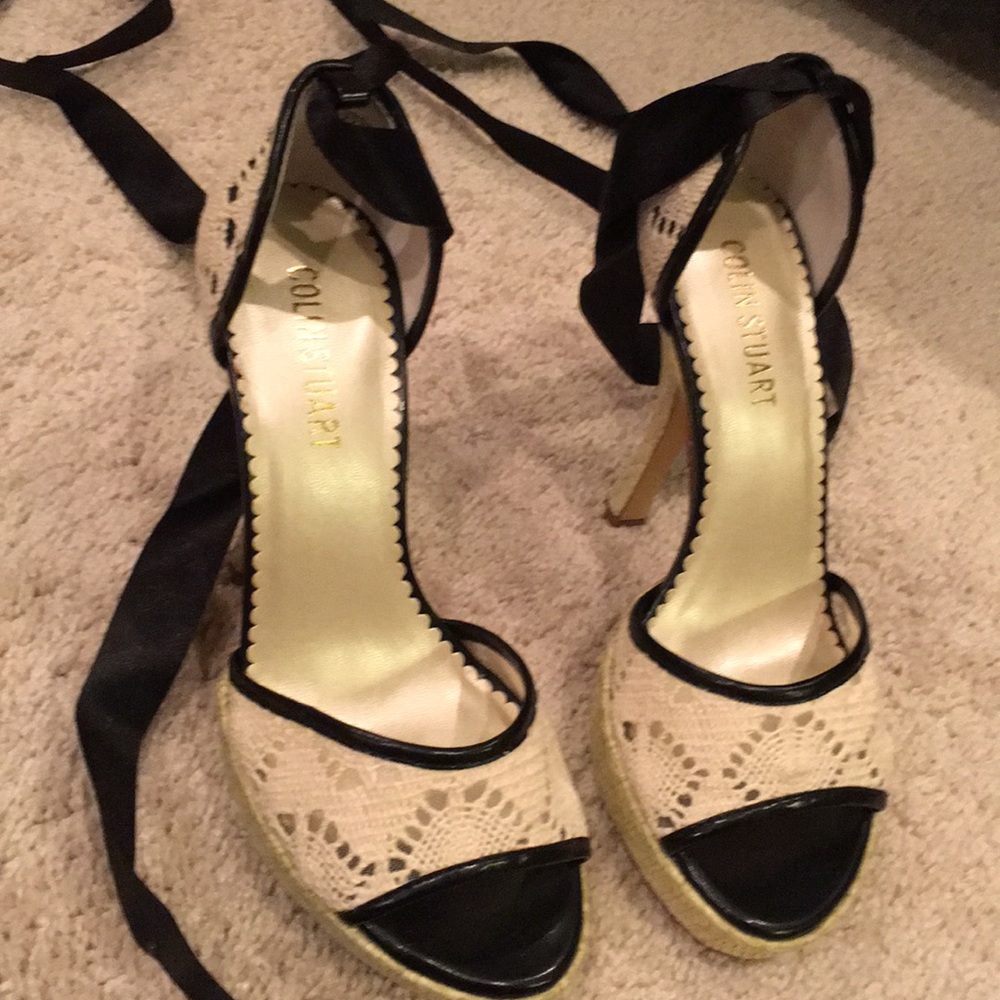 Colin Stuart Size 9 Black Wrap Lace-Up High Heels